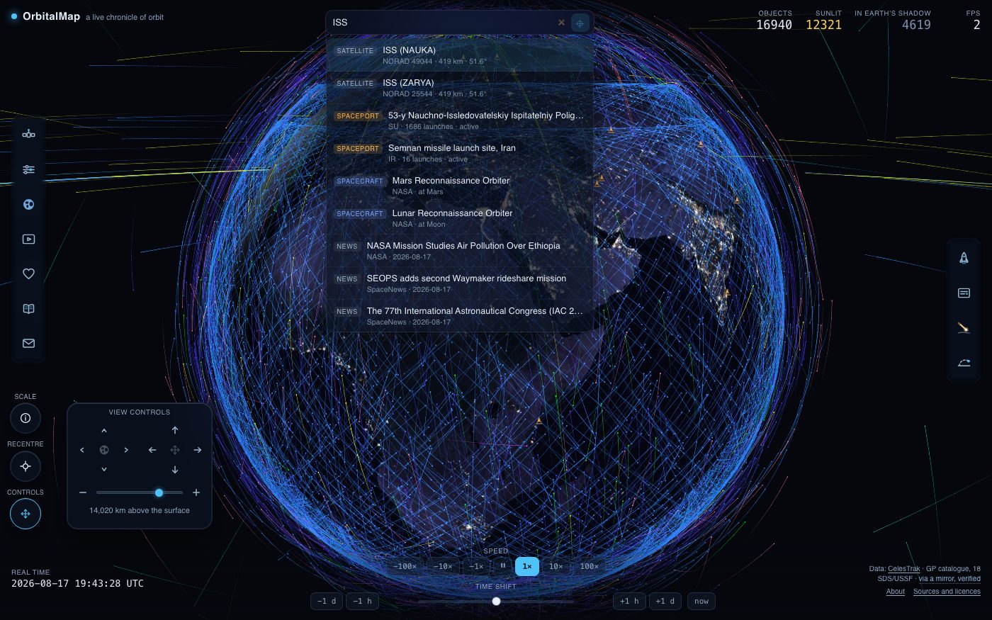 Search results for the ISS: satellites, launches and news in one list